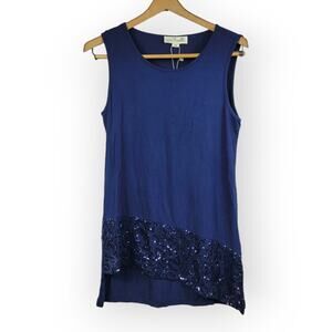 Simply Noelle Asymmetrical Sequin Hem Sleeveless Top Blue Women's Size S / M